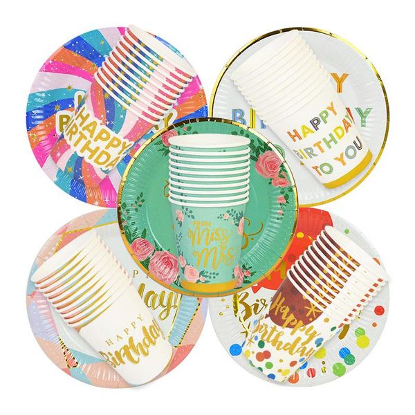 

disposable dinnerware 20 pcs/set happy brthday paper plates cups tableware set for kids wedding birthday party baby shower supplies
