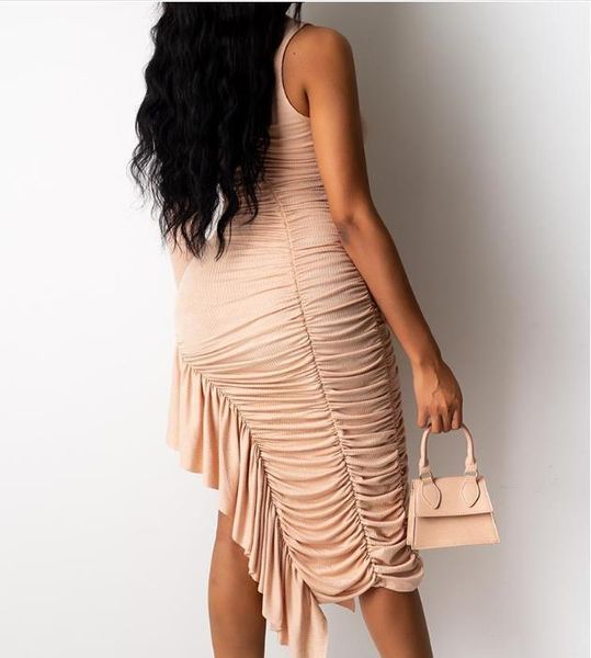 

dress summer sleeveless ruffle edge stacked irregular dresses solid color female clothing womens designer, Black;gray