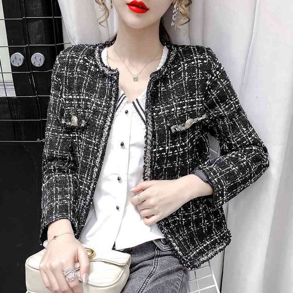 

jackets autumn korean women plaid tweed jacket coat small fragrance long sleeve elegant short vintage outerwear m3gb, Black;brown