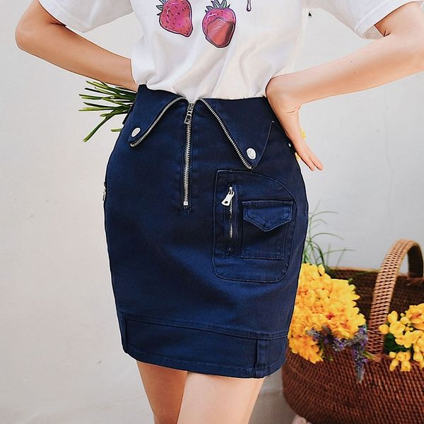 

dabuwawa black solid zipper front bodycon skirt women bottoms glamorous ladies form fitted pocket mini skirts d18bsk049 210520