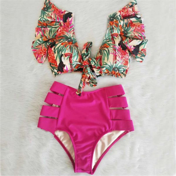 

2020bikini ruffle bikini split swimsuit high waist, White;black