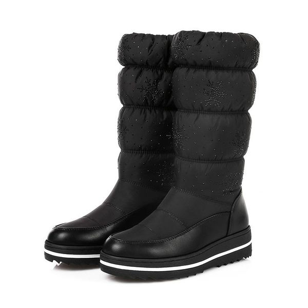 

boots qplyxcoplus size 35-44 russia warm snow women flat platform shoes thick fur winter ladies mid calf drop ship, Black