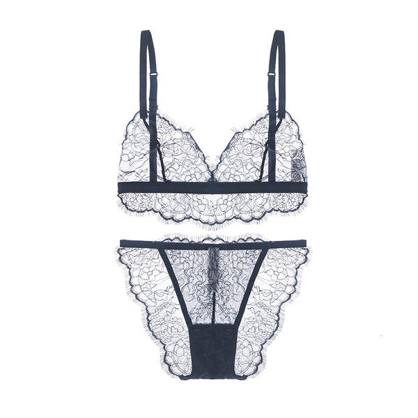 

bra set super thin lace triangle temptation transparent no steel ring soft cup women's 1619, Red;black
