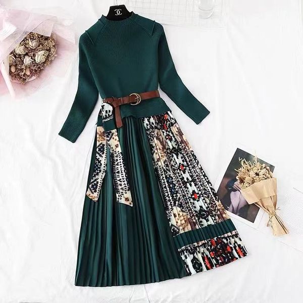 

spring autumn elegant knitted patchwork pleated sweater dress women long sleeve stand collar dresses, White;black