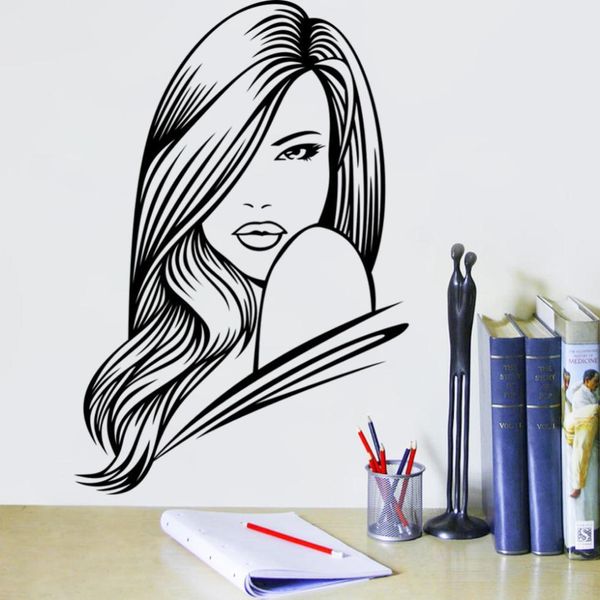 Mondern Ragazza dai capelli lunghi Modello Adesivi murali Decorazioni per la casa Decorazione Arte Impermeabile rimovibile 57CM * 84CM 210420