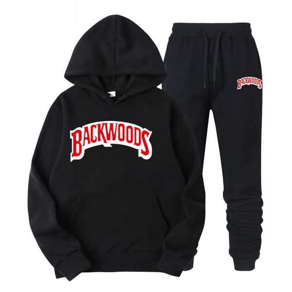 

2021 spring and autumn new backwoods printed sportswear men's hip hop hoodie sweater set, Black