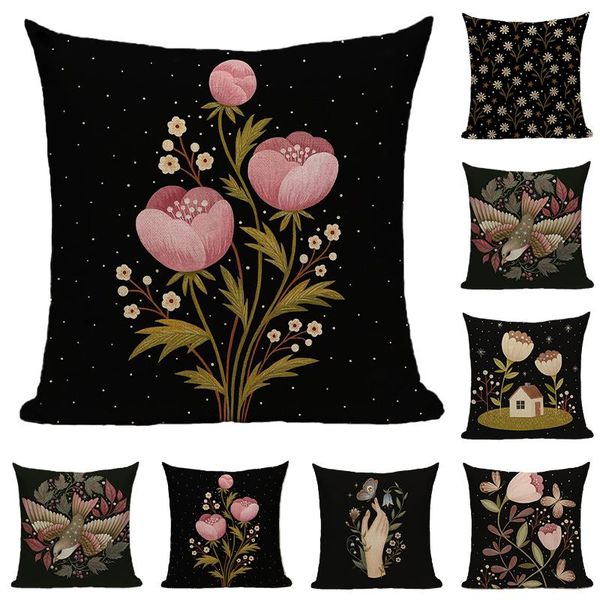 

black cushion cover linen pillow for sofa living room nordic 18x18 decorative pillows home decor case cushion/decorative