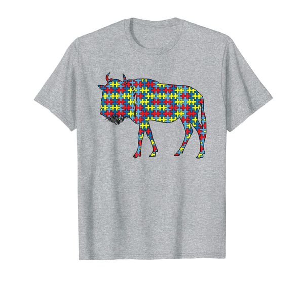 

gnu autism awareness kids wildebeest puzzle day mom gift t-shirt, White;black