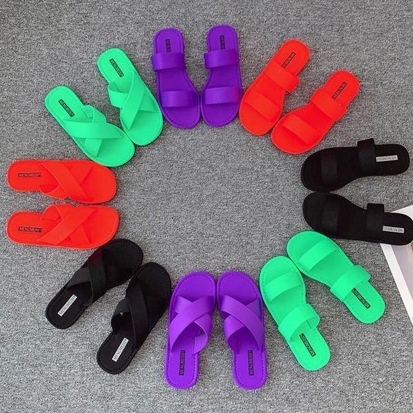 

slippers 2021 summer style simple open toe flat casual women, Black