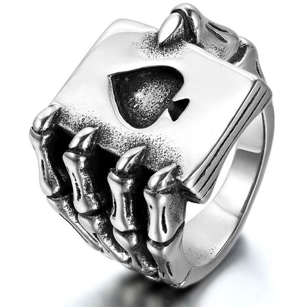 

wedding rings gothic spades card poker skeleton hand claw biker ring vintage punk anel mens skull for women jewelry, Slivery;golden