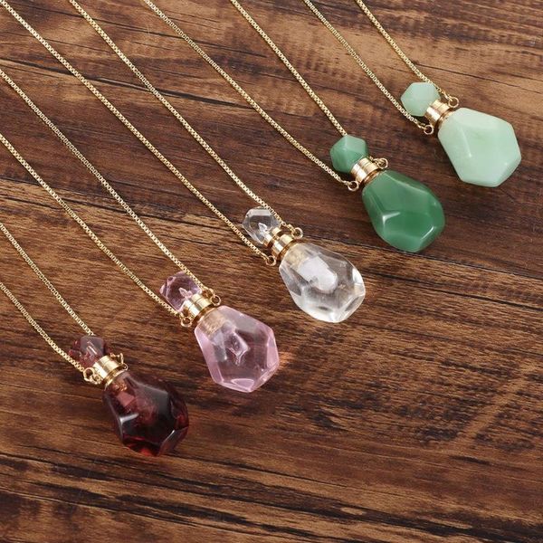 

pendant necklaces fashion square shape trendy water drop perfume bottle oil diffuser vial jewelry gift natural stone necklace, Silver