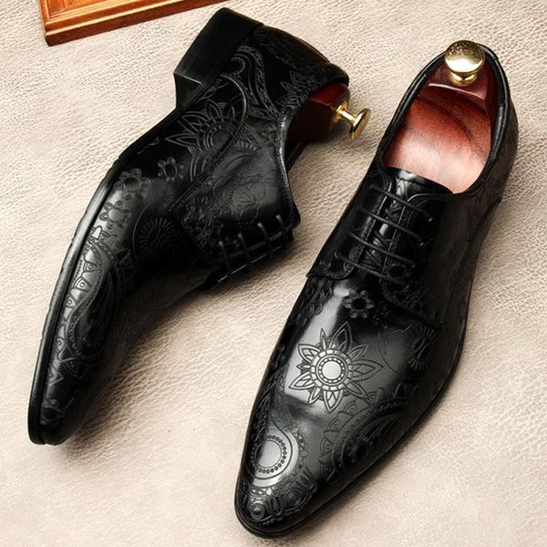 

genuine leather pointed toe dress shoes for men wedding business lace up formal black wine red party oxford shoe