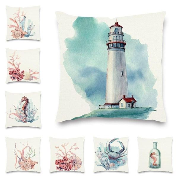 

cushion/decorative pillow marine organism lighthouse watercolor printed cushion cover pillowcase square