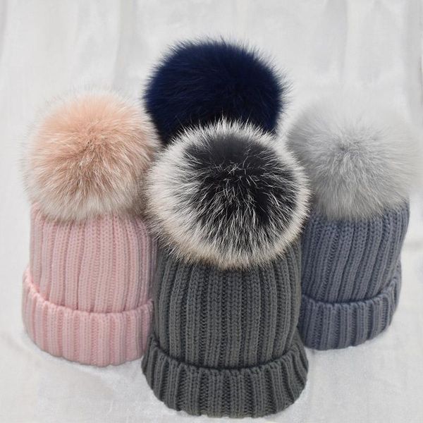 

beanie/skull caps white fur pom female winter hats mink ball hat women girl 's wool knitted cotton beanies cap brand stocking, Blue;gray