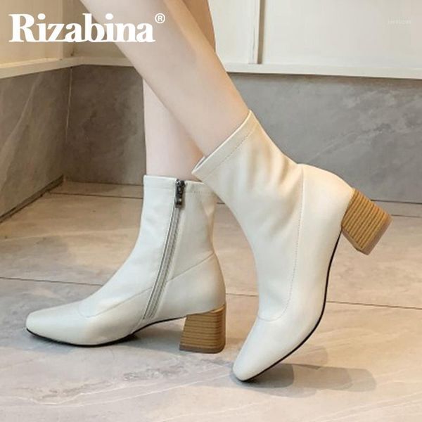 

boots rizabina women ankle genuine leather zipper thick heel woman winter shoes fashion office ladies footwear size 34-391, Black