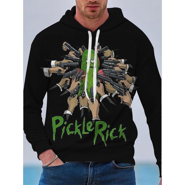 

funny pattern men's 3d printed rick customized hoodie visual impact party punk gothic round neck american sweater hoodie, Black