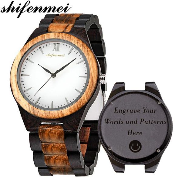 

wristwatches shifenmei wood watches mens 2021 personalized engraved men sport quartz wristwatch custom wooden watch relogio masculino, Slivery;brown