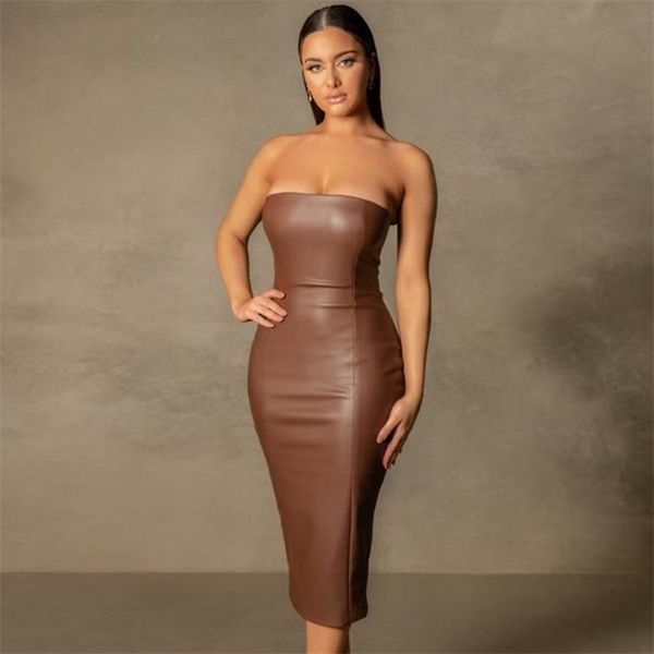 

women pu temperament strapless split dress solid color high waist fashion spring summer 11b077 210525, Black;gray