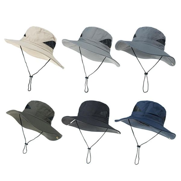 

wide brim hats sun hat for man women summer outdoor mountaineering fishing panama outdoors fisherman big size bucket 56-58cm, Blue;gray