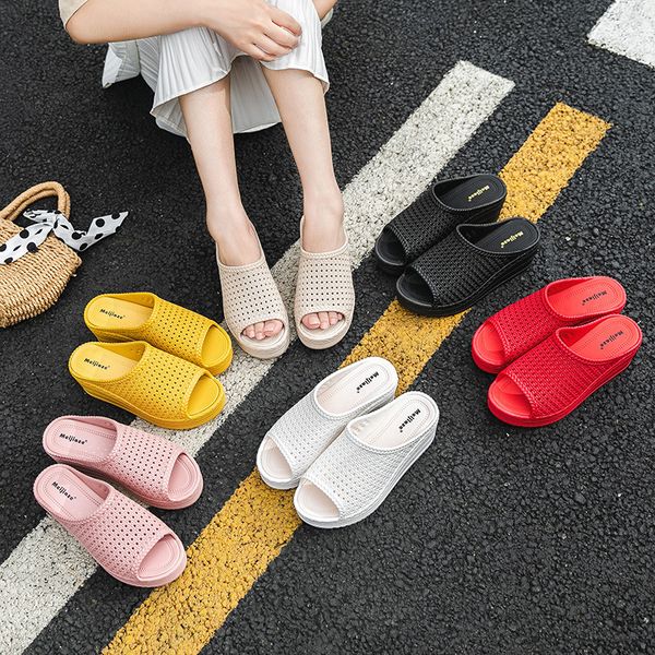 

luxury slippers summer women's thick soled slope heel fashion sandals, Black