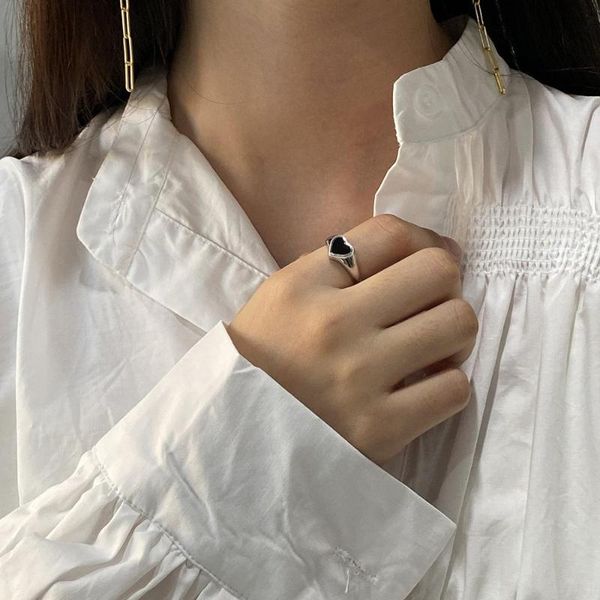 

cluster rings 925 sterling silver ring retro black demon eye love fashion ins style wild or speak trend female star hand jewelr, Golden;silver