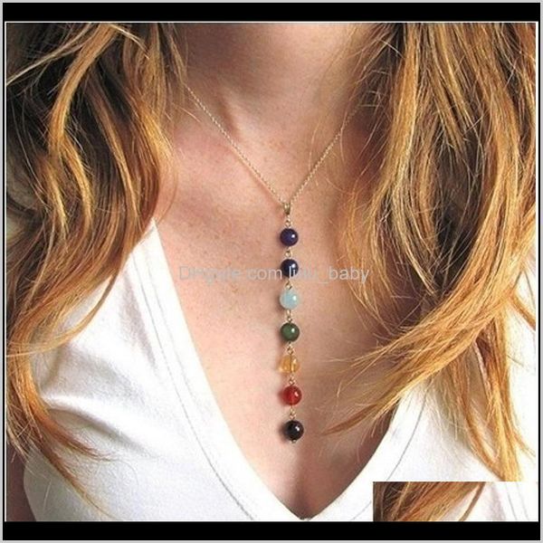 

& pendants jewelry 7 pendant with real stones - mala y-shaped chain necklaces -reiki chakra healing energy beads yoga necklace drop delivery, Silver
