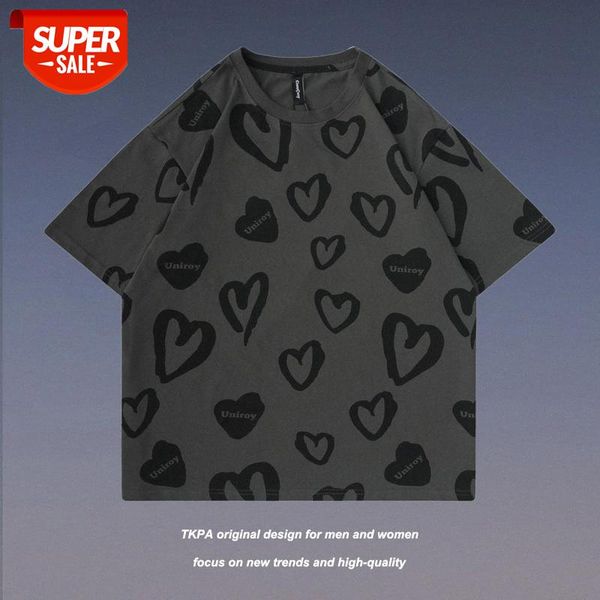 

tkpa summer love heart full of graffiti loose casual men and women couples short-sleeved t-shirt top, White;black