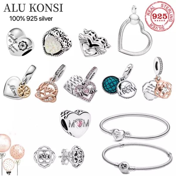 

2021new mother's day 925 sterling silver beads mom alphabet charm beads fit original pan bracelets women diy jewelry gift, Black