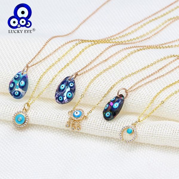 

pendant necklaces lucky eye blue turkish evil necklace copper gold color long neck chain for women girls fashion jewelry be46, Silver