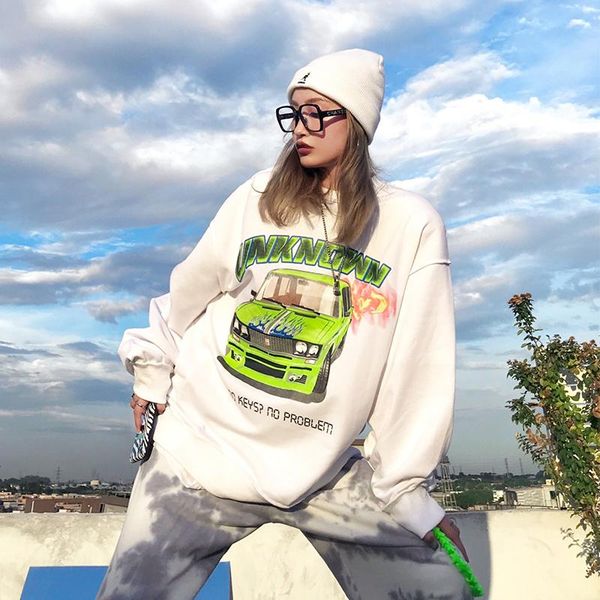 

women's hoodies & sweatshirts beerbro car bodyguard fashion ins autumn winter 2021 loose hong kong style lazy round neck top, Black