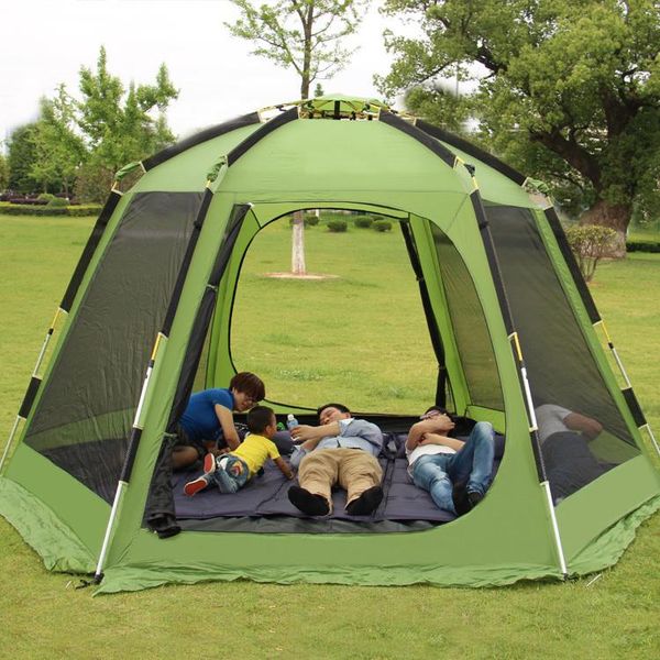 

camping hiking 5-8 person automatic canopy tent double layer aluminum pole beach party tourist pyramid tents and shelters