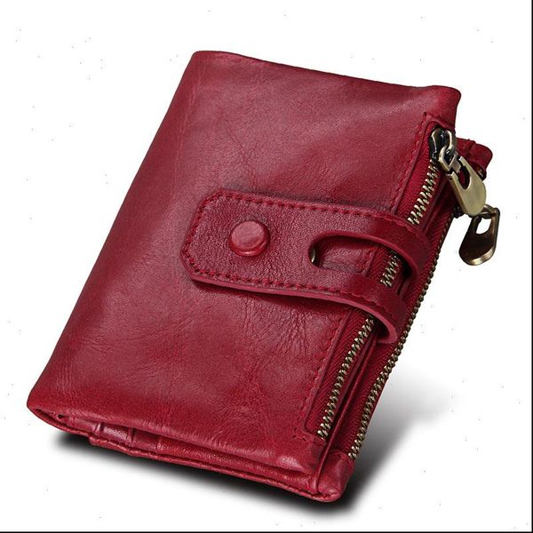 

fashion wallet women genuine leather wallets female hasp double zipper coin purse id card holder slim, Red;black