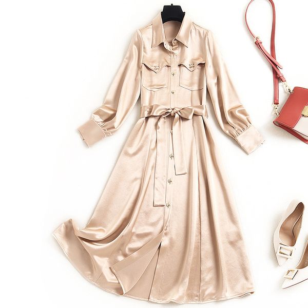 

spring ladies'clothes strips aline acetate shirt office dress lady bathrobe femme, Black;gray