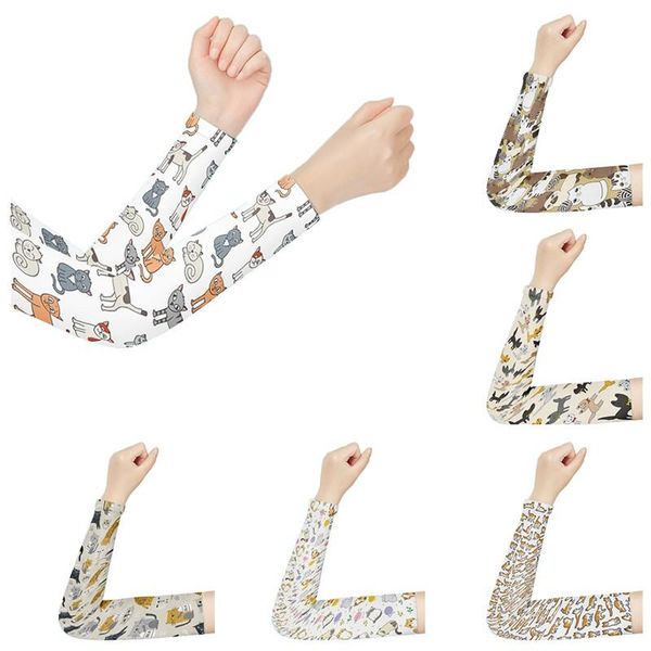 

cute cats printed women arm sleeves funny animals sun outdoor volleyball sports compression breathable armwarmer elbow & knee pads, Black;gray