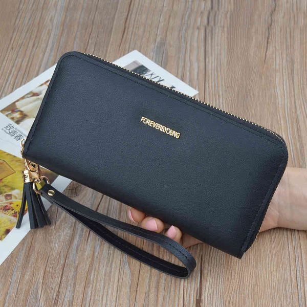 

women's wallet women's long zipper tassel wallet new fashion simple korean version large capacity hand mobile phone bag, Red;black