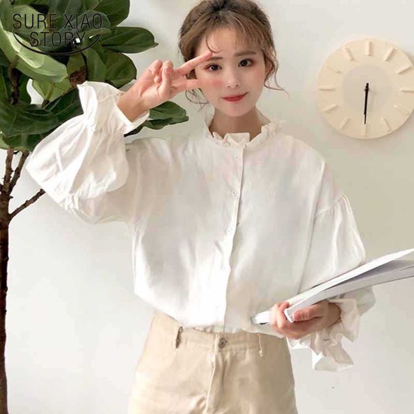 

white blouse women shirts harajuku clothes all match flare sleeve korean style fashion ulzzang chic women and blouses 11250 210528
