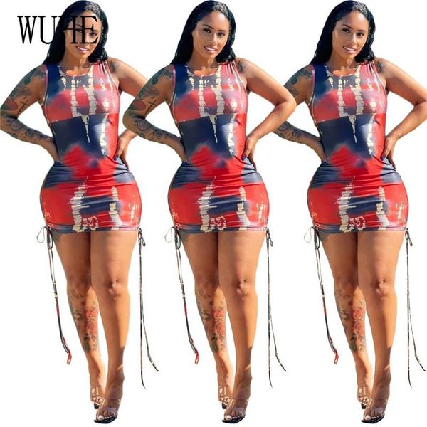 

casual dresses wuhe tie dye print mini bodycon lace up pleated drawstring o neck off shoulder sleeveless party nightclub skinny, Black;gray