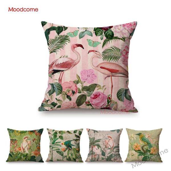 

cushion/decorative pillow tropical plant leaves flower floral flamingo parrot birds sofa decorative cover square rectangle linen car cushion