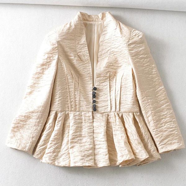 

women's jackets [ewq] 2021 summer simple fashion trend ladies jacket european patchwork hem ruffled folds design slim apricot suit coat, Black;brown