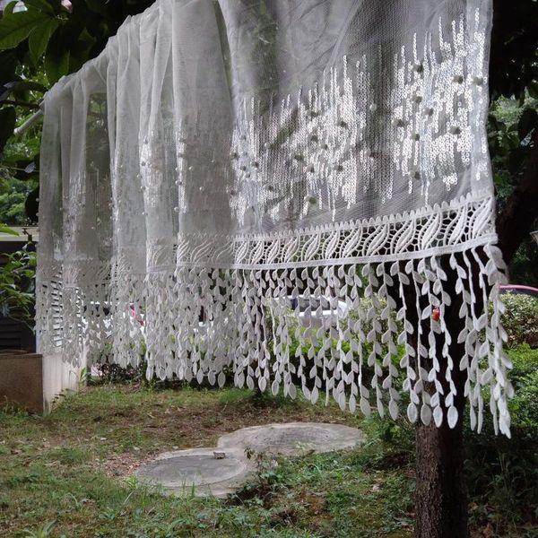 

curtain & drapes white pearl short sheer valance curtains for bathroom kitchen cafe lace tassel net sliding glass door patio window drape pa