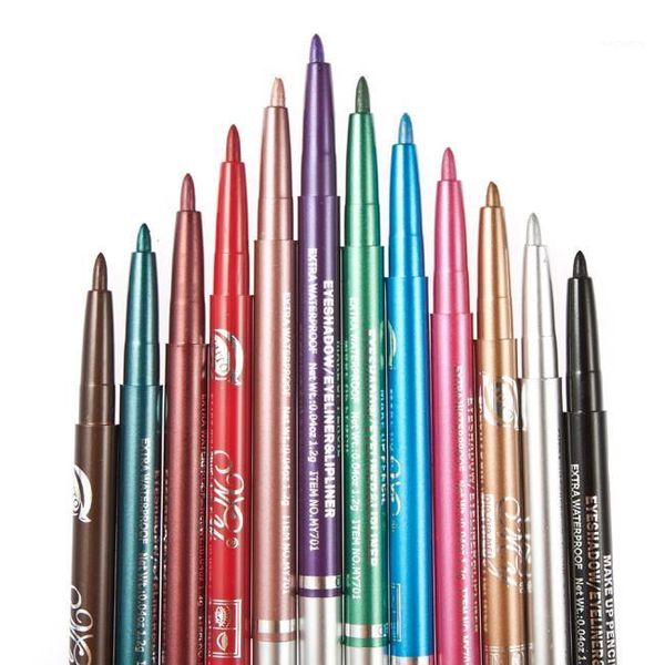 

wholesale- 12colors/lot eye liner glitter shadow lip eyeliner pencil pen cosmetic make up set kit women beauty with rotary retractable1