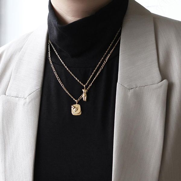 

pendant necklaces zj designed stainless steel solid human body charms women statement face chokers minimalist fashion jewelry, Silver