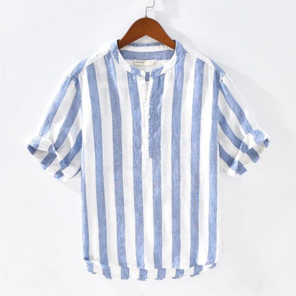 

men shirt pullover striped 100% linen summer breathable flax half sleeve dress shirts camisas para hombre ts-629, White;black