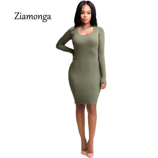 

casual dresses ziamonga autumn winter knitted charcoal spring dress long sleeve o-neck backless women bodycon c2815, Black;gray