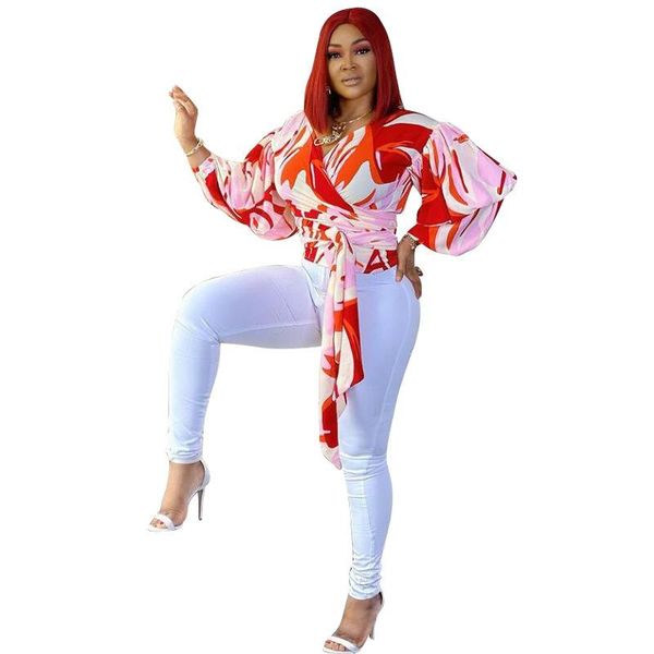 

women's blouses & shirts donsignet fashion blouse summer casual v-neck pullover print knotted ruffled long sleeve plus size, White