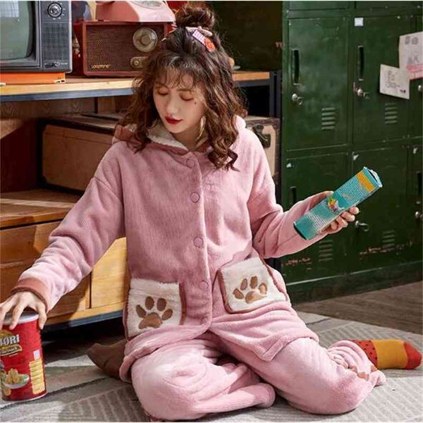 

women's sleepwear fdfklak very thick women pajamas set cute cartoon student's home clothes casual warm flannel pyjamas women winte, Black;red