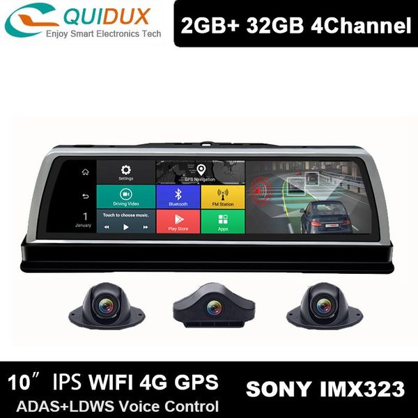 

360Â° panoramic car dvr dashcam 4 channel 10inch android 8.1 center console mirror gps 4g wifi fhd 4k adas 4gb+32gb dvrs