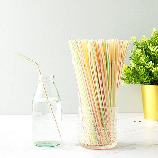 

100pcs/bag disposable plastic drinking straw colorful bend drink straws fruit juice milk tea pipe bar party accessory ewe10789