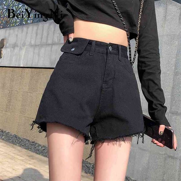 

denim shorts female solid color harajuku streetwear vintage fashion korean short jeans women chic wide leg pants girls 210506, Blue