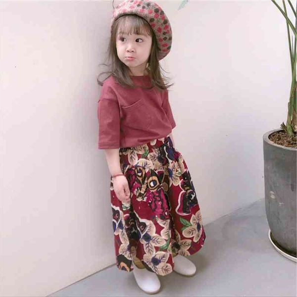 

children set girls suit kids t shirt and loose pants summer baby tee calf length toddler set, 3032, White